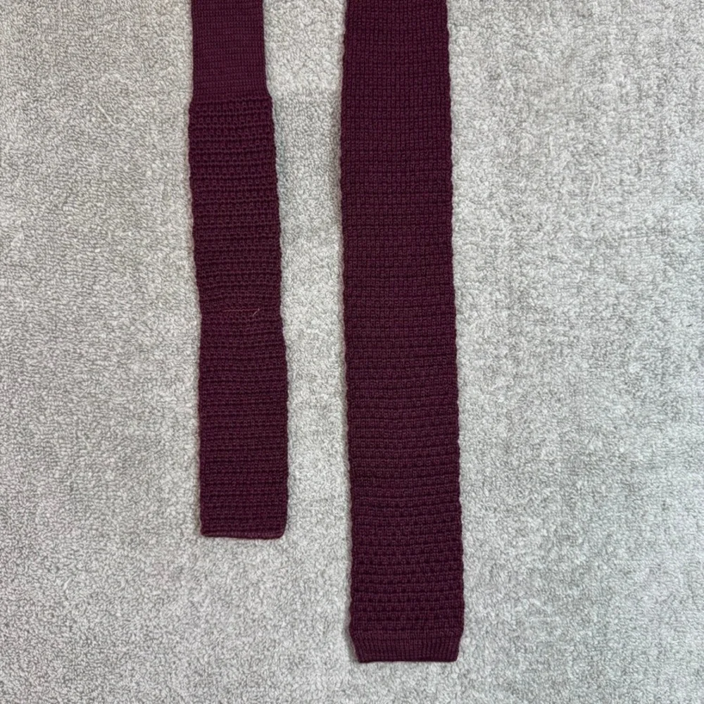 Lands End Burgundy Mohair Wool Knit Tie Made in USA Square End Vintage Mens
